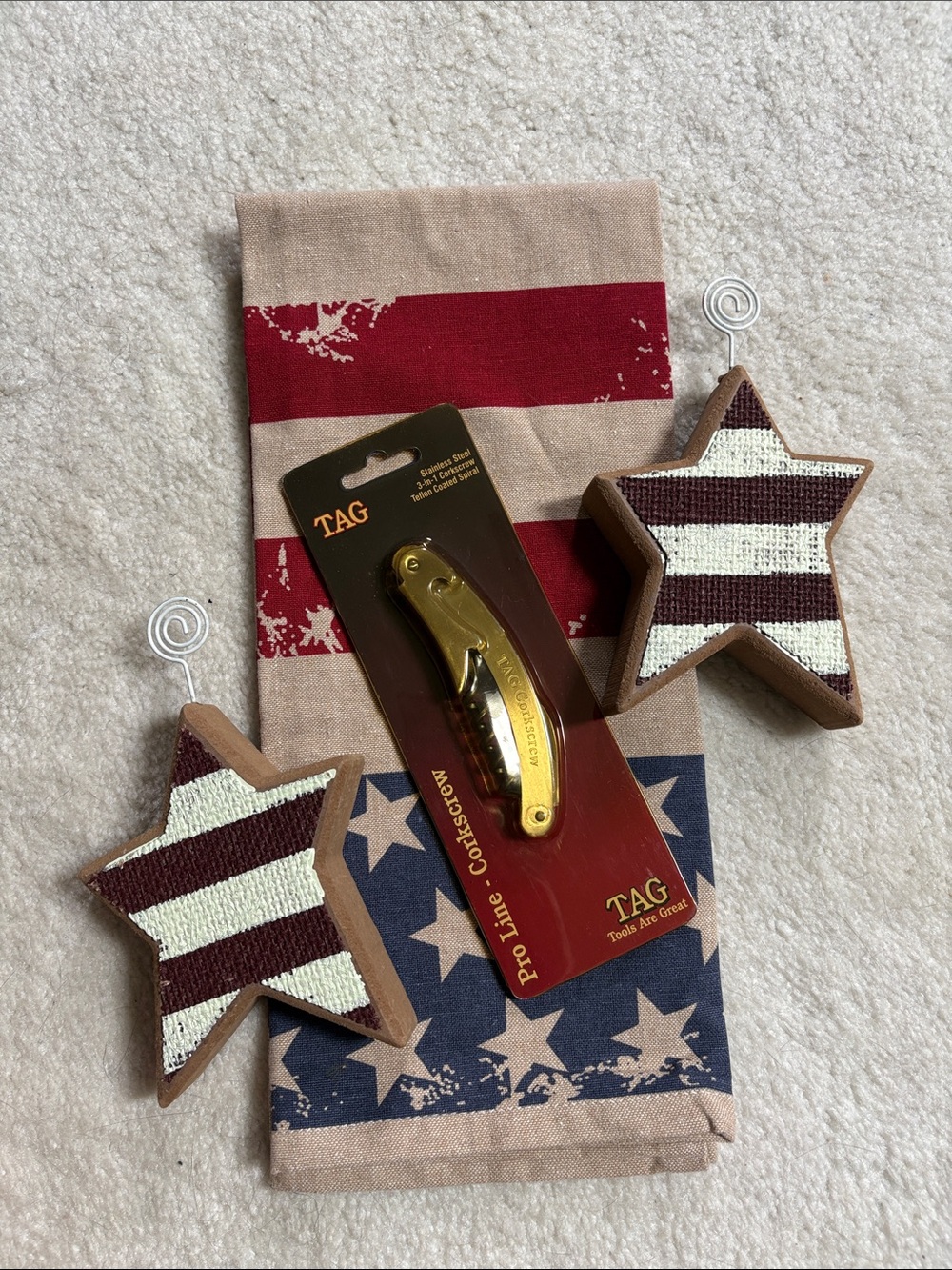 Patriotic Star Photo Holders Corkscrew and Kitchen Towel BUNDLE!